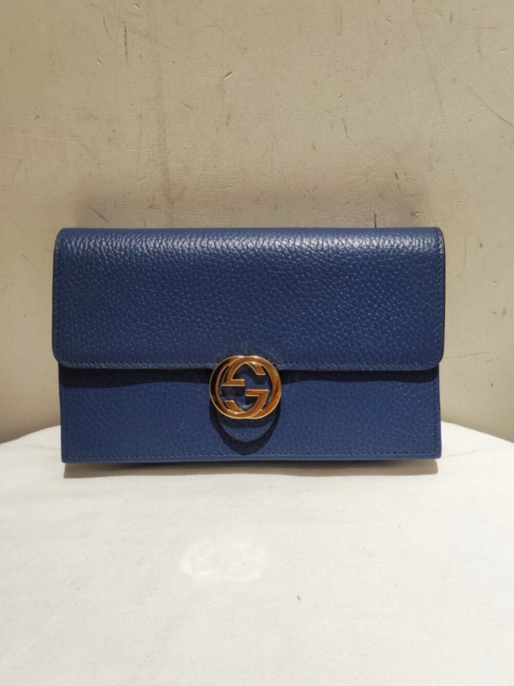 Gucci Interlocking G Blue Grain Calfskin Wallet‑On‑Chain